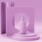 Pink wellness-produkt på piedestal som illustration af kapitalisme med glimmer og kommercialiseret self-care